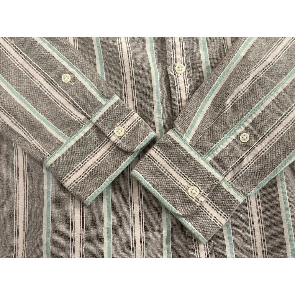 Ralph Lauren Boys 10 Slim Oxford Shirt Brown Stripe Pony Logo Button Up Cotton